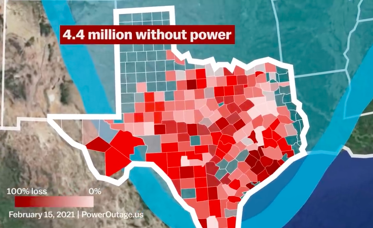 Map of Texans who lost power.